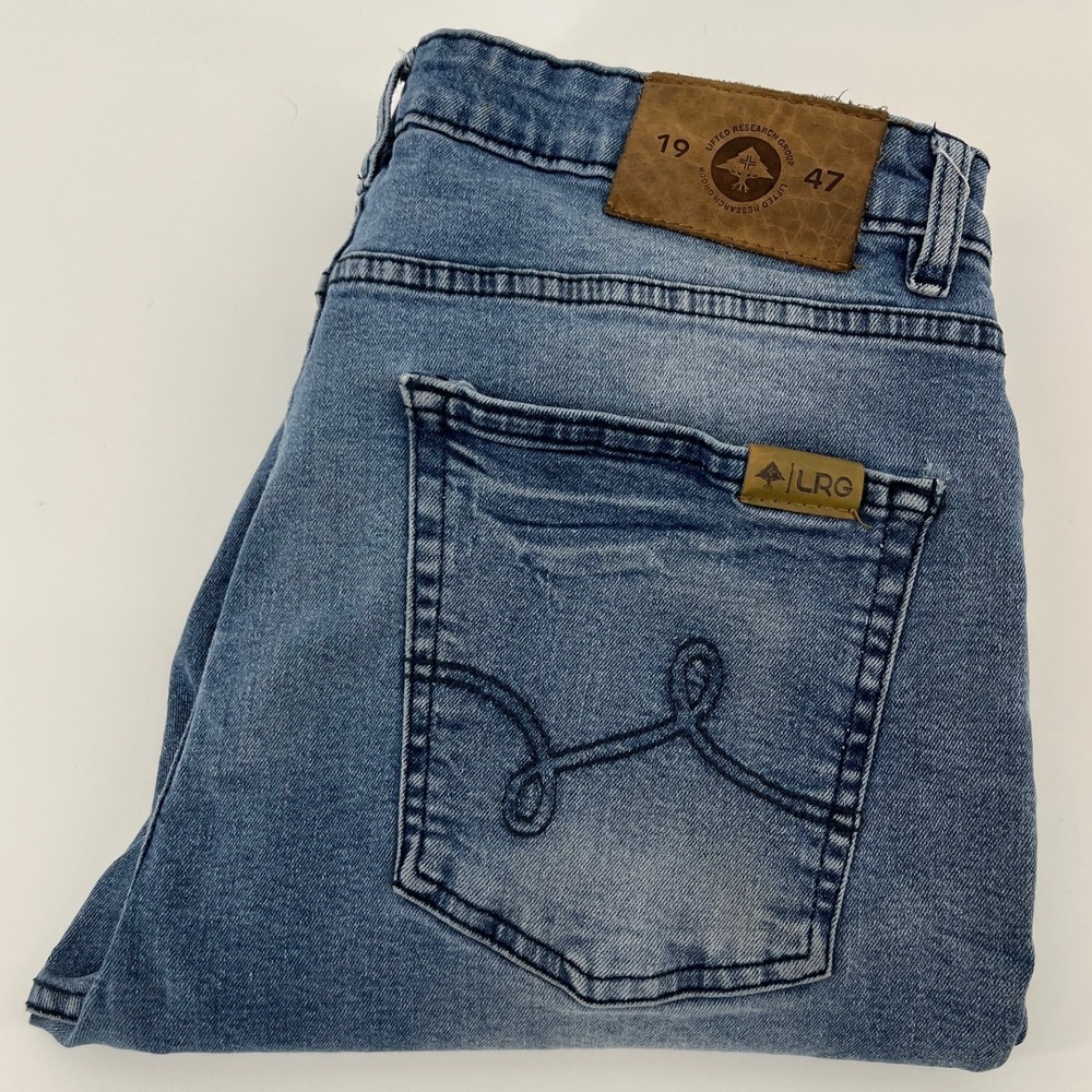 LRG Lifted Research Group Slim Straight Light Wash Denim Jeans Men 34x30 Vintage